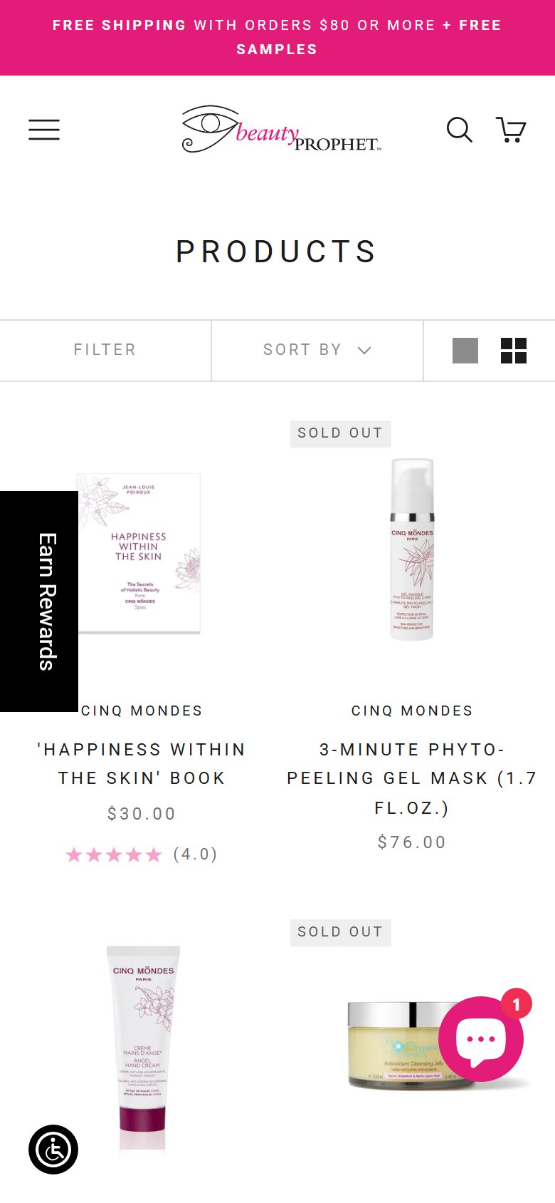 Beauty Prophet — sold-out products with no Notify Me